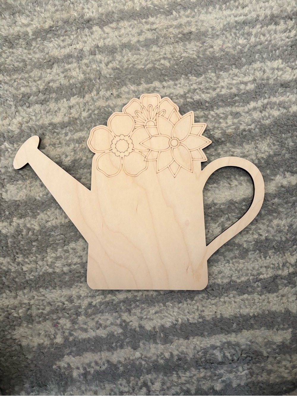 Wooden Watering Can Cutout with Flower Detail - Natural